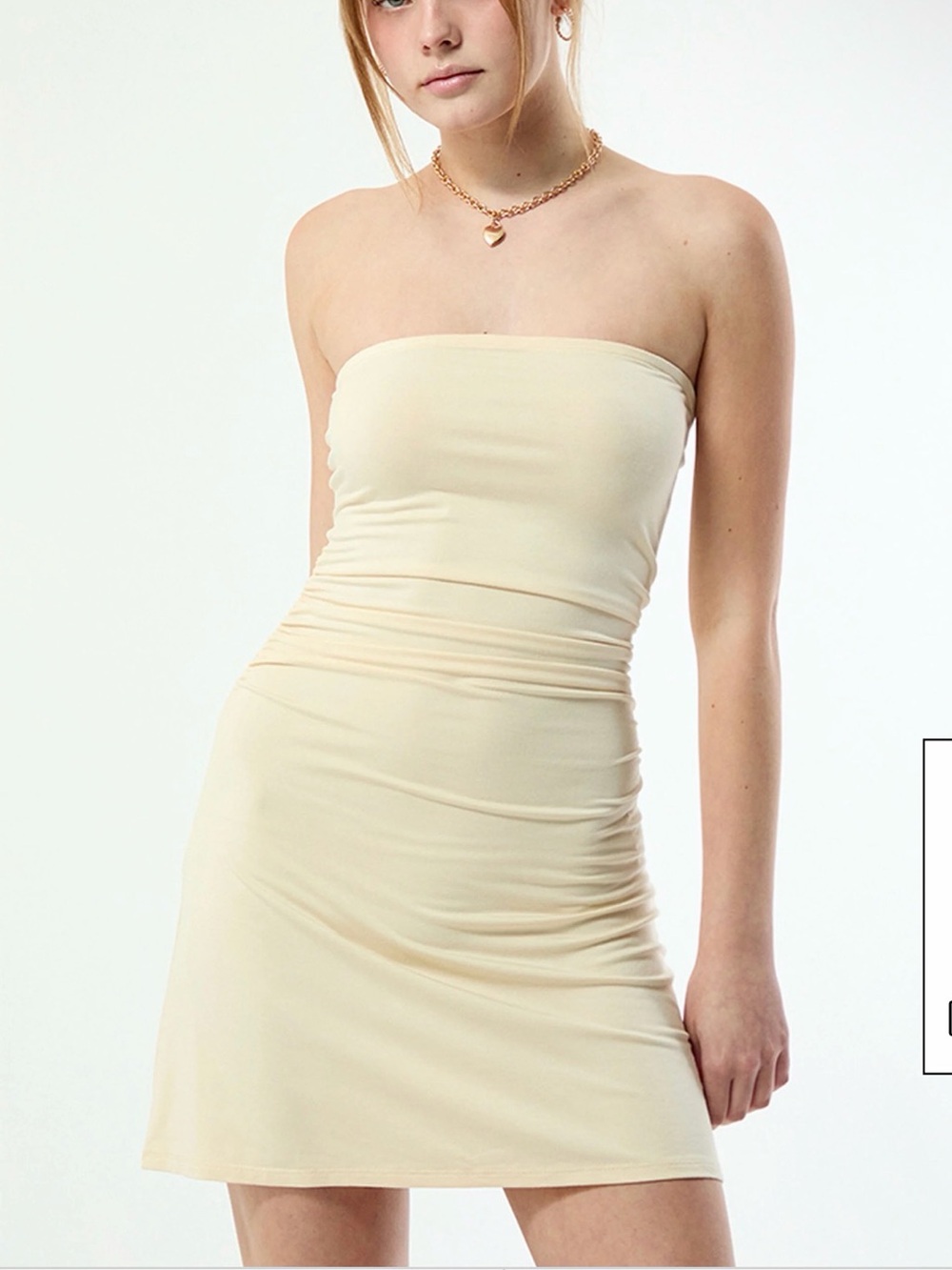 PacSun Cream Strapless Ruched Maxi Dress